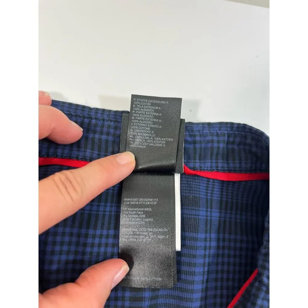 The North Face Mens Button Up Shirt L Long Sleeve Pocket Plaid Flannel Dark Blue